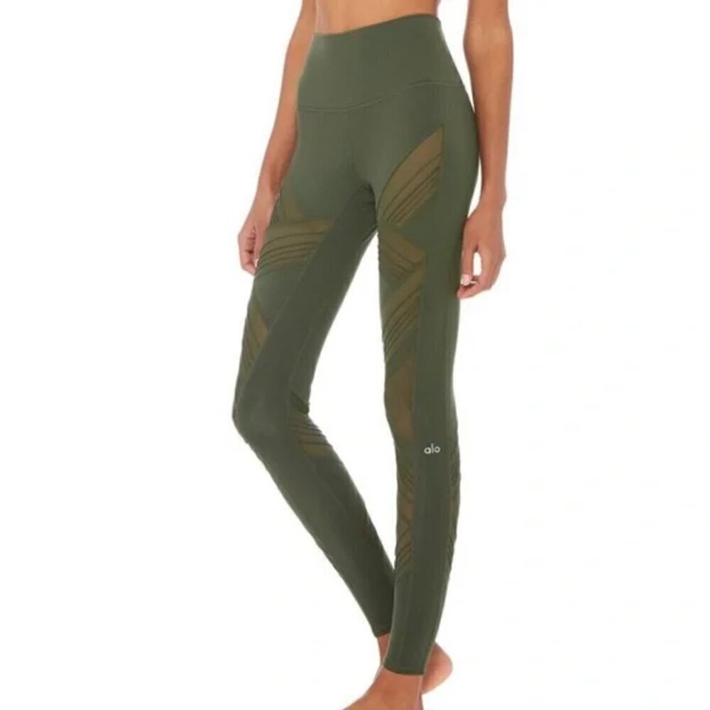ALO Women's Mesh High Waist Ultimate Leggings- Green- Size Small